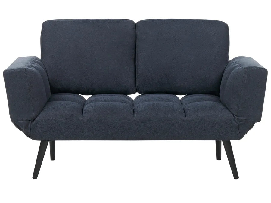 Dark blue sofa with black legs on a white background