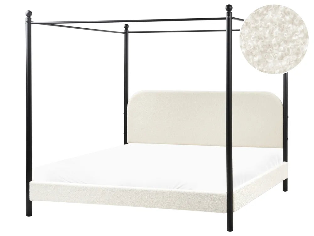 Four Poster Bed Boucle 180 x 200 cm (EU Super King) Off-White Brooklinn