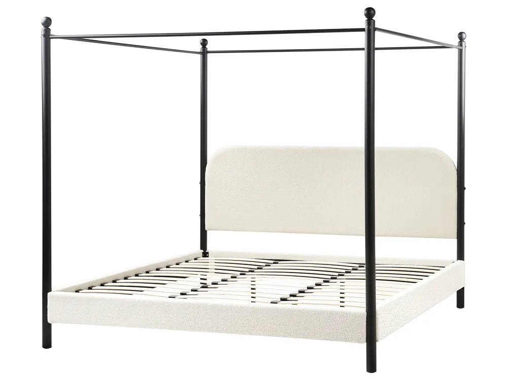 Four Poster Bed Boucle 180 x 200 cm (EU Super King) Off-White Brooklinn