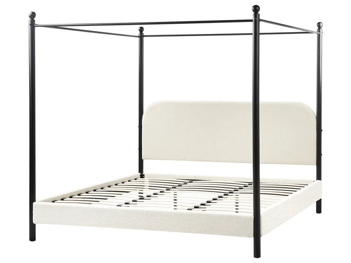 Four Poster Bed Boucle 180 x 200 cm (EU Super King) Off-White Brooklinn