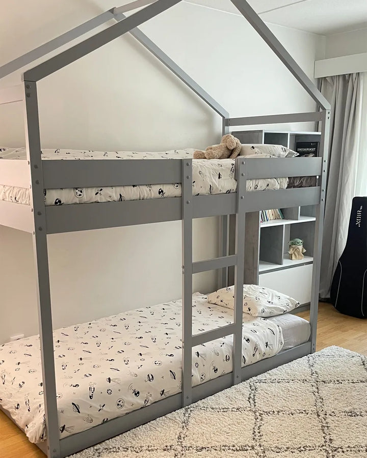 Bunk Bed House Pine Wood 90 x 200 cm (EU Single) Grey Madrid