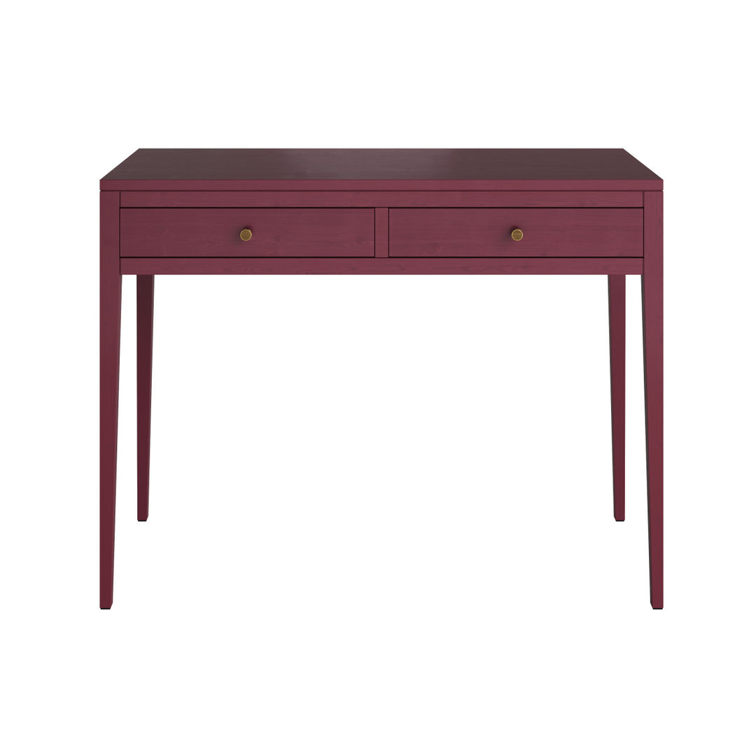 Red desk with two drawers on a white background