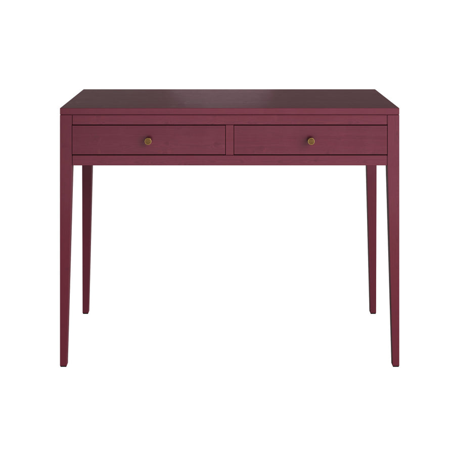 Red desk with two drawers on a white background