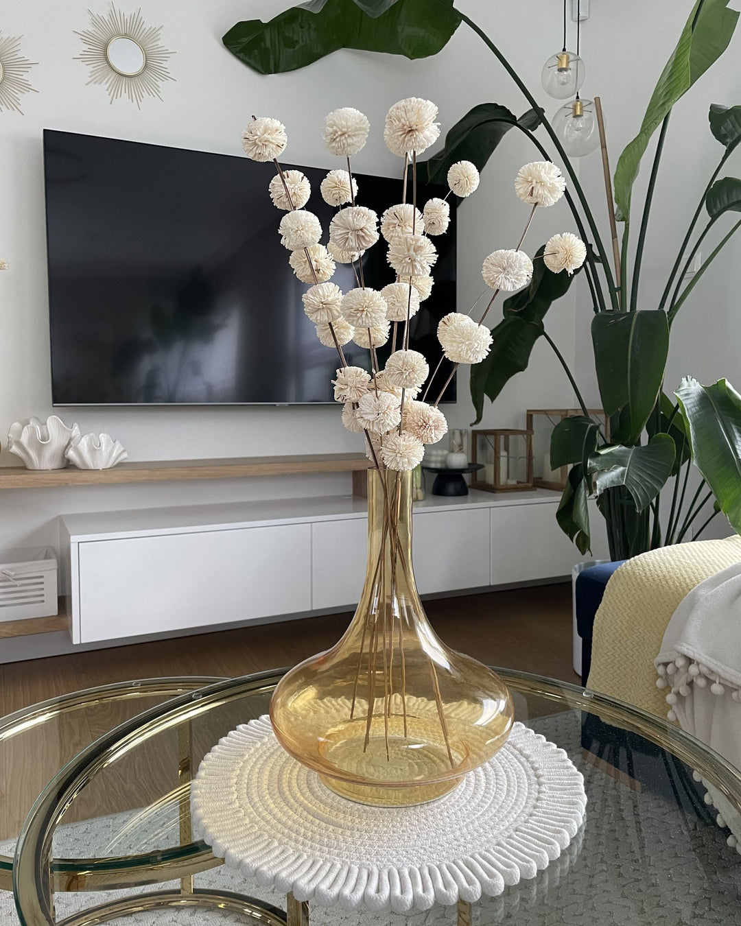 Paneer Decorative Vase Glass 30 cm Yellow