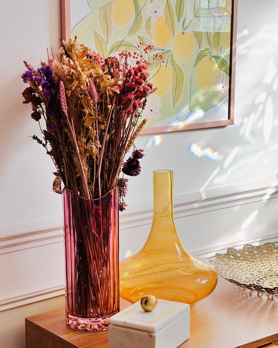 Paneer Decorative Vase Glass 30 cm Yellow