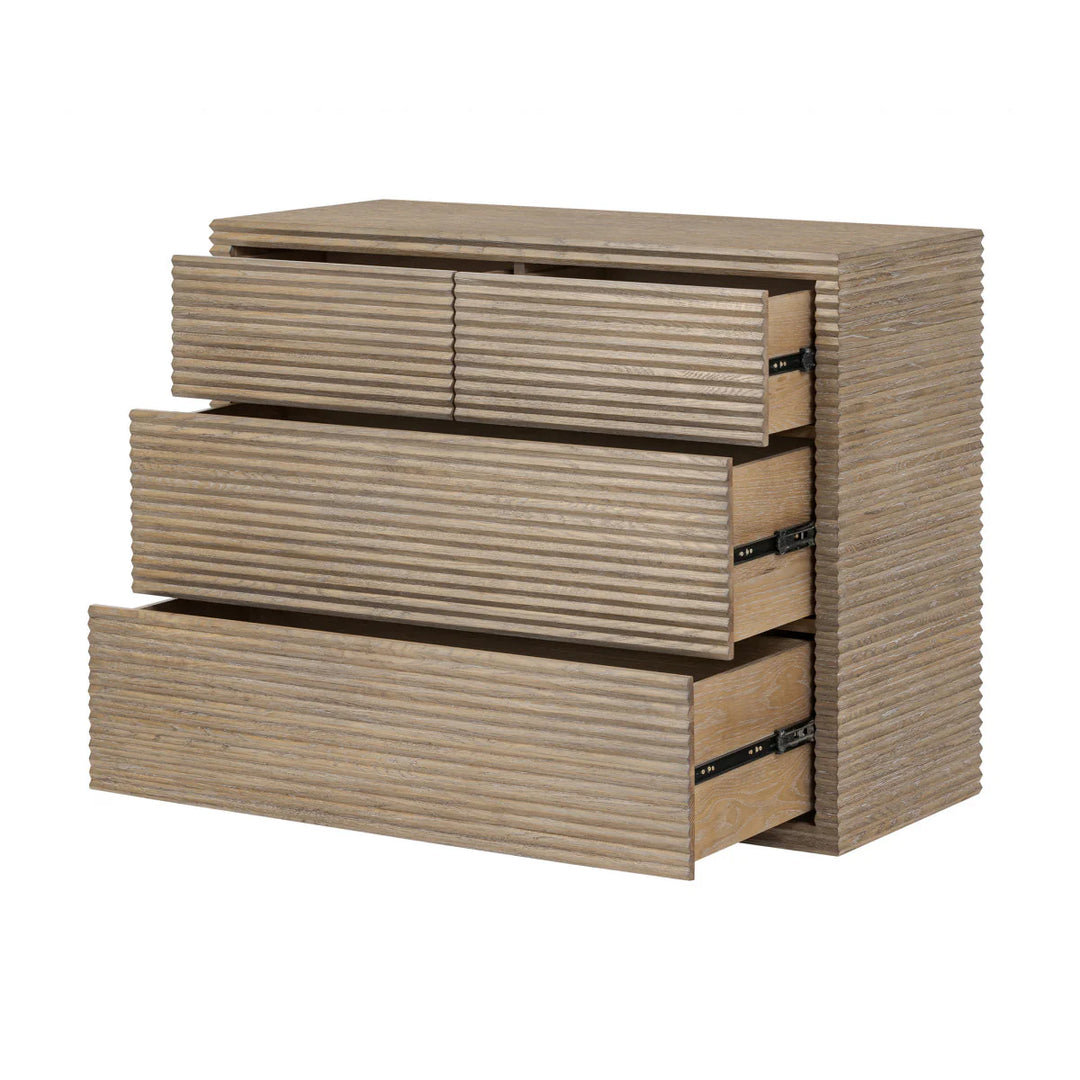 D.I. Designs Wickham Natural Oak Wood Ribbed Chest of Drawers | 4 Drawers