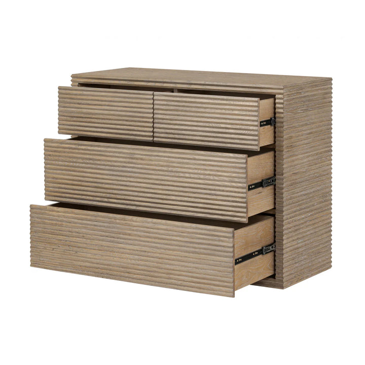 D.I. Designs Wickham Natural Oak Wood Ribbed Chest of Drawers | 4 Drawers