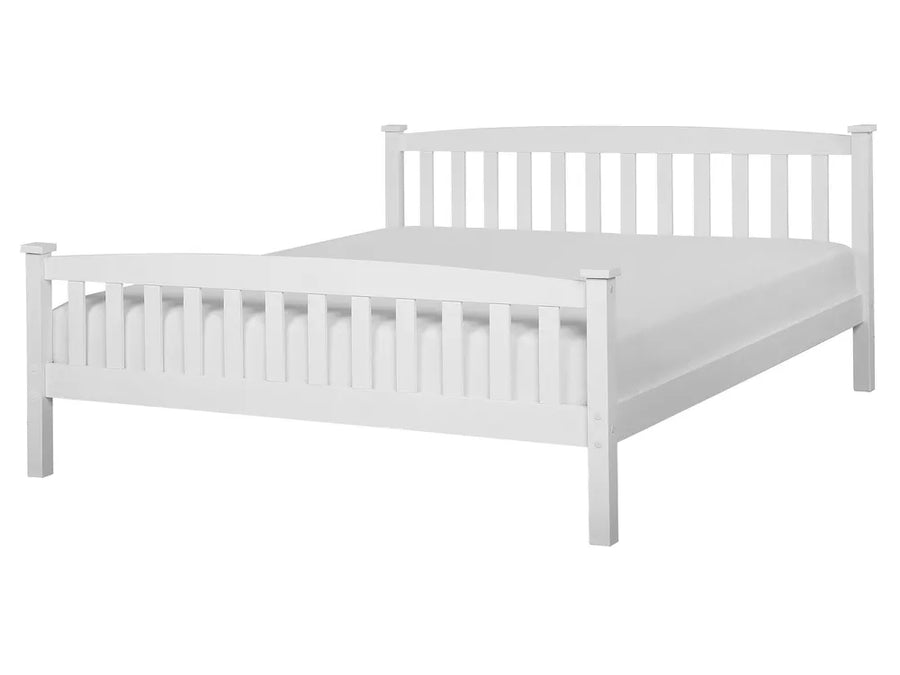 White wooden bed frame on a white background