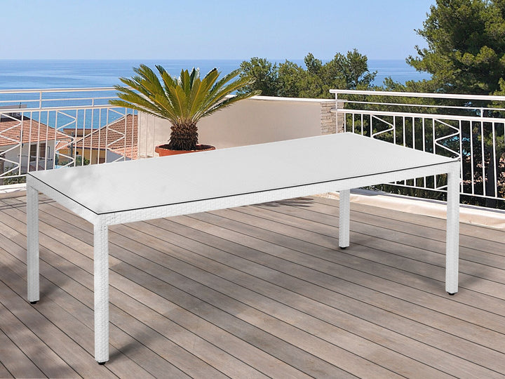 Italy Garden Dining Table  220 cm 100 cm Glass White