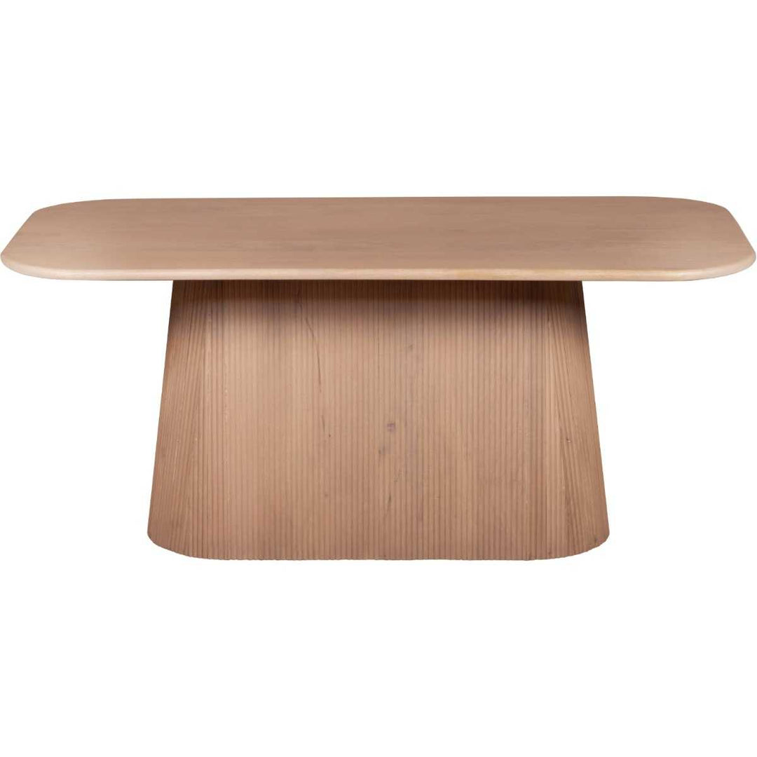 Wooden table with a minimalist design on a white background