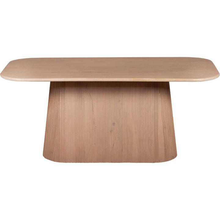 Wooden table with a minimalist design on a white background