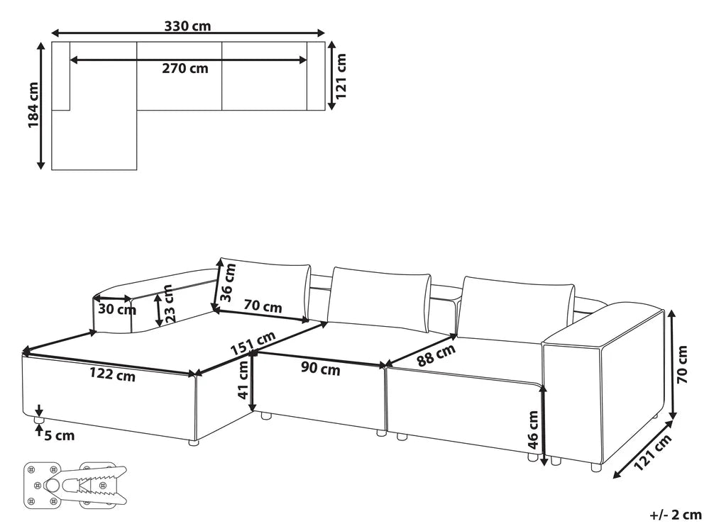 Modular Corner Sofa 4 Seater Light Brown Right Hand Meneses