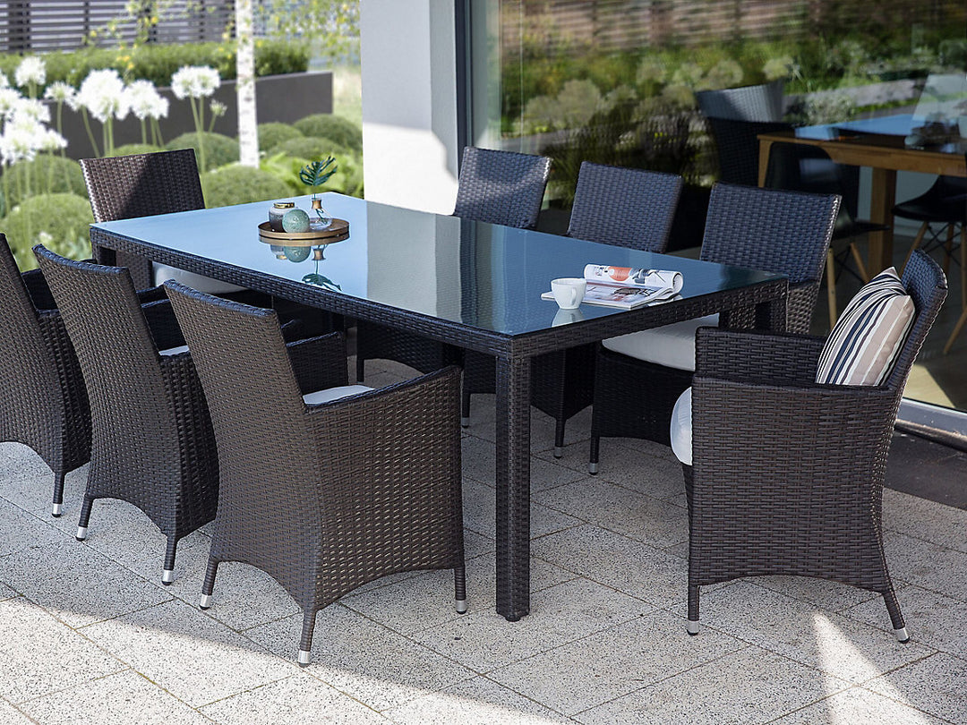 Italy Garden Dining Table  220 cm 100 cm Glass Dark Brown