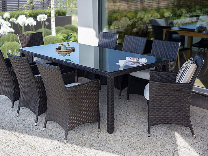 Italy Garden Dining Table  220 cm 100 cm Glass Dark Brown