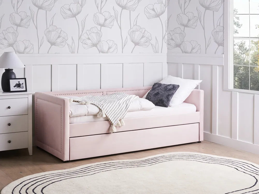 Trundle Bed Corduroy 90 x 200 cm (EU Single) Pastel Pink Kelm