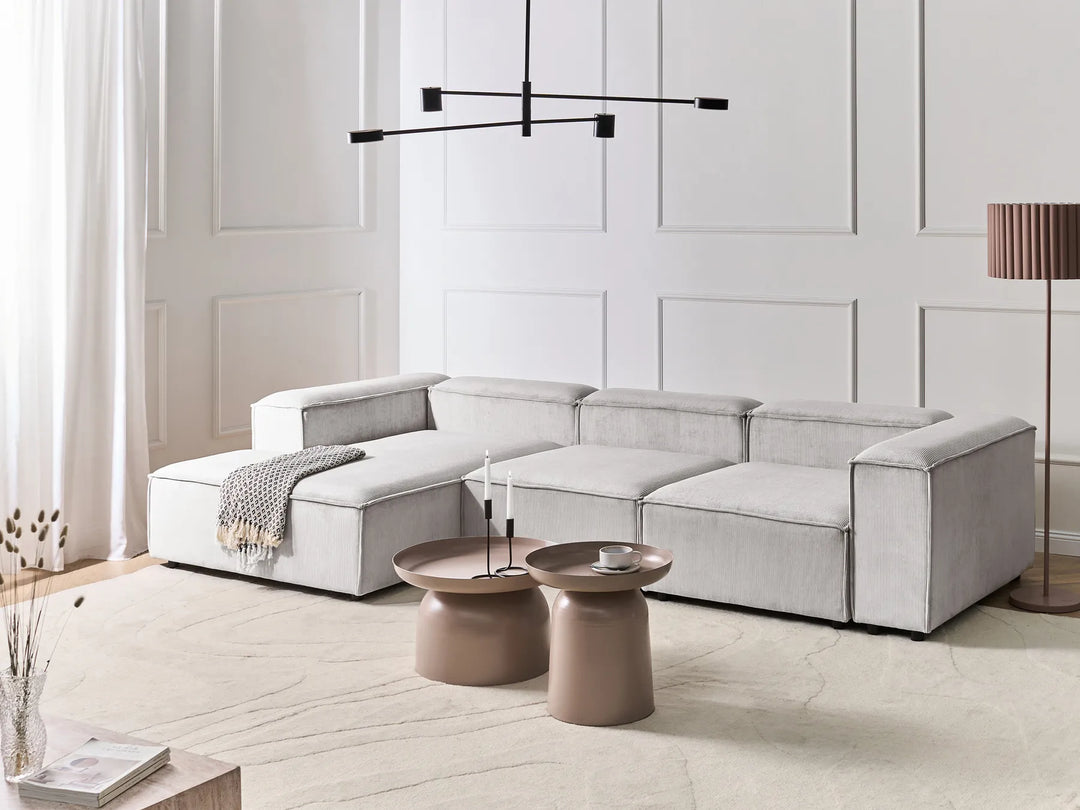 Modular Corner Sofa 4 Seater Corduroy Off-White Right Hand Oakham