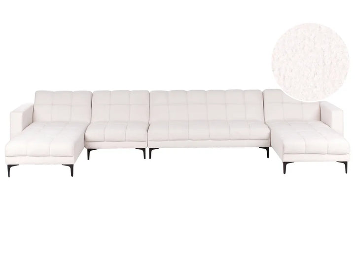 Modular U-Shape Sofa Bed 6 Seater Boucle White Yosef