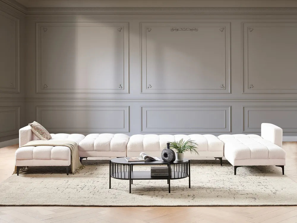 Modular U-Shape Sofa Bed 6 Seater Boucle White Yosef