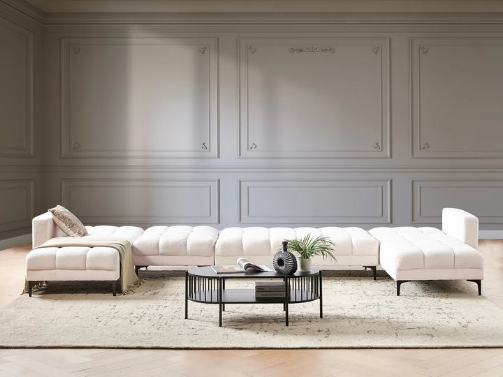 Modular U-Shape Sofa Bed 6 Seater Boucle White Yosef