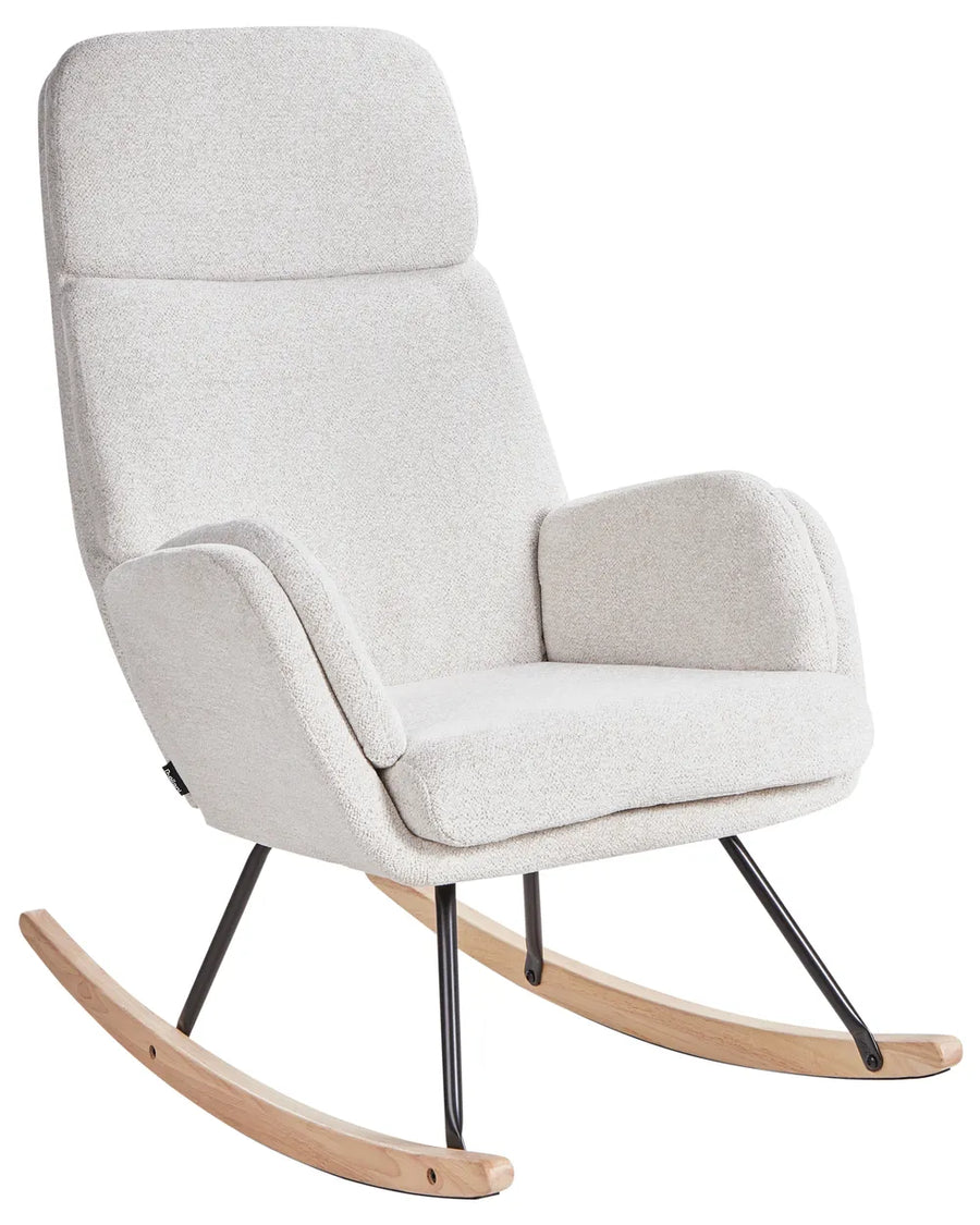 Gray rocking chair with wooden base on a white background