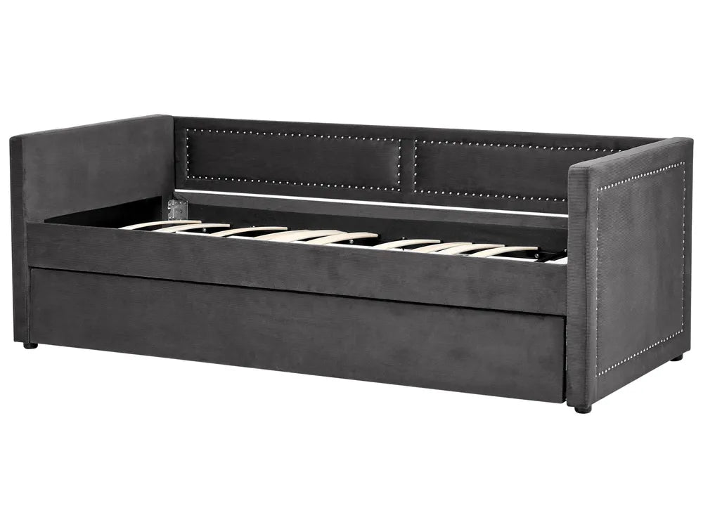 Trundle Bed Corduroy 90 x 200 cm (EU Single) Dark Grey Jilissa