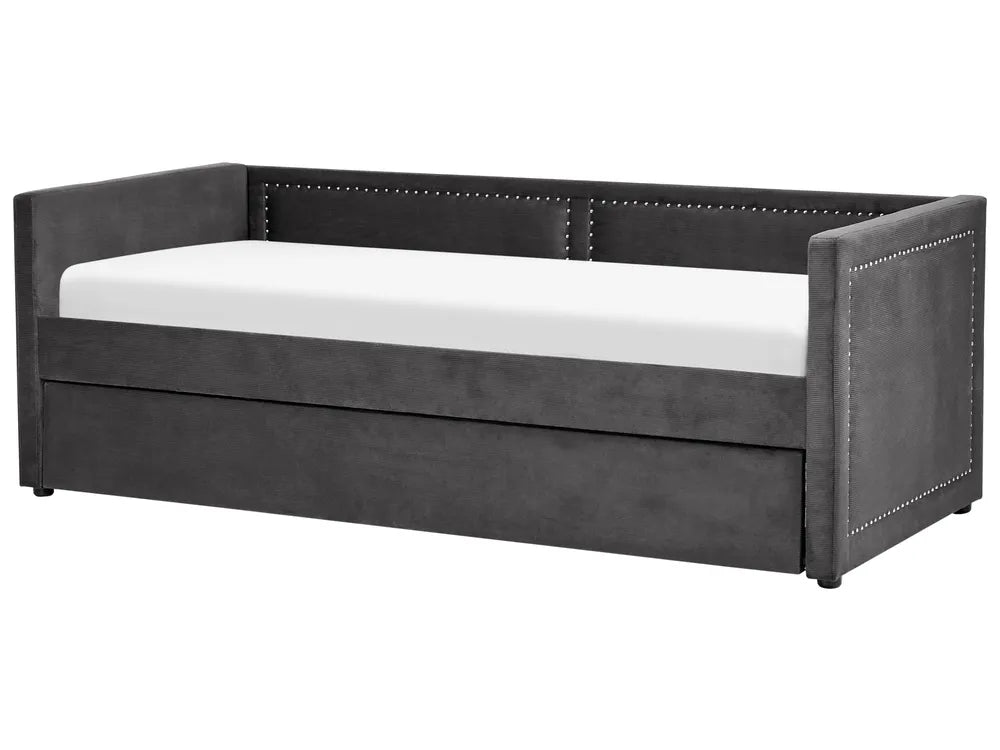 Trundle Bed Corduroy 90 x 200 cm (EU Single) Dark Grey Jilissa