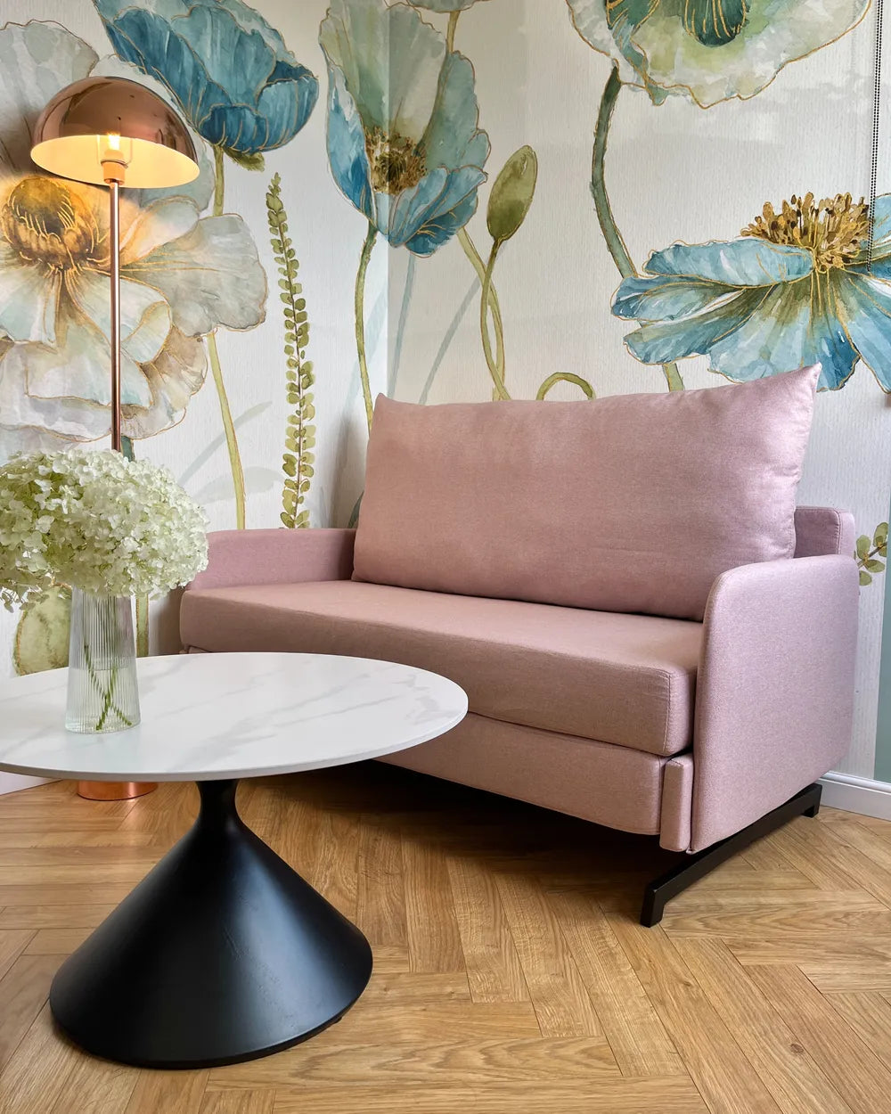 Sofa Bed 2 Seater Fabric Pink Eluna