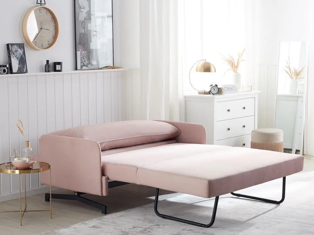 Sofa Bed 2 Seater Fabric Pink Eluna