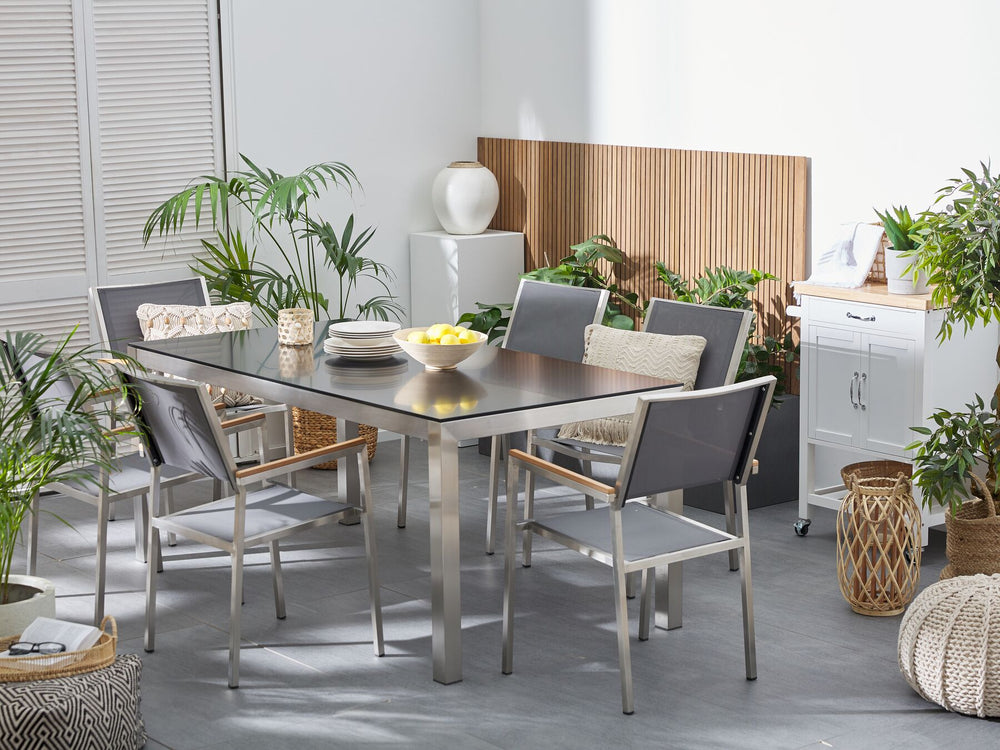 Grosseto Garden Dining Table  180 cm 90 cm Tempered Glass Black
