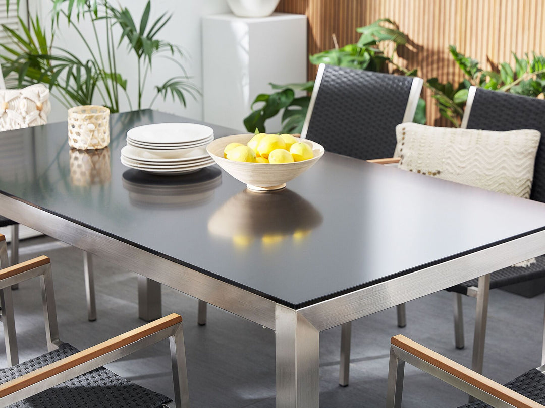 Grosseto Garden Dining Table  180 cm 90 cm Tempered Glass Black