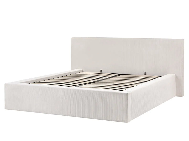 White bed frame with headboard on a white background