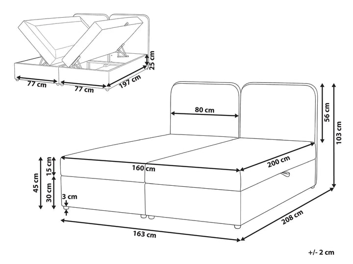 Divan Bed with Storage Fabric 160 x 200 cm (EU King Size) Light Beige Gurtha