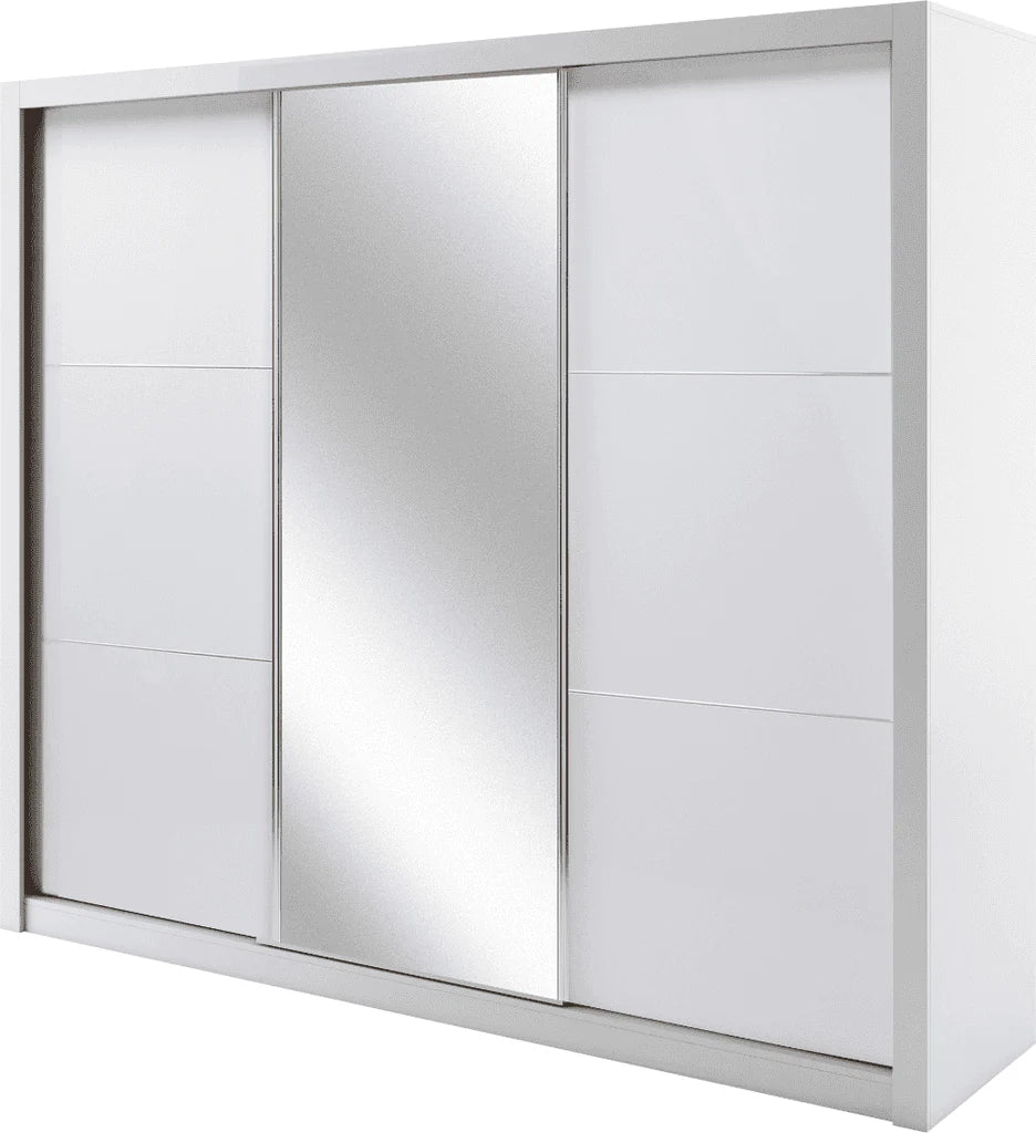 White wardrobe with sliding doors on a white background