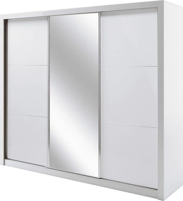 White wardrobe with sliding doors on a white background