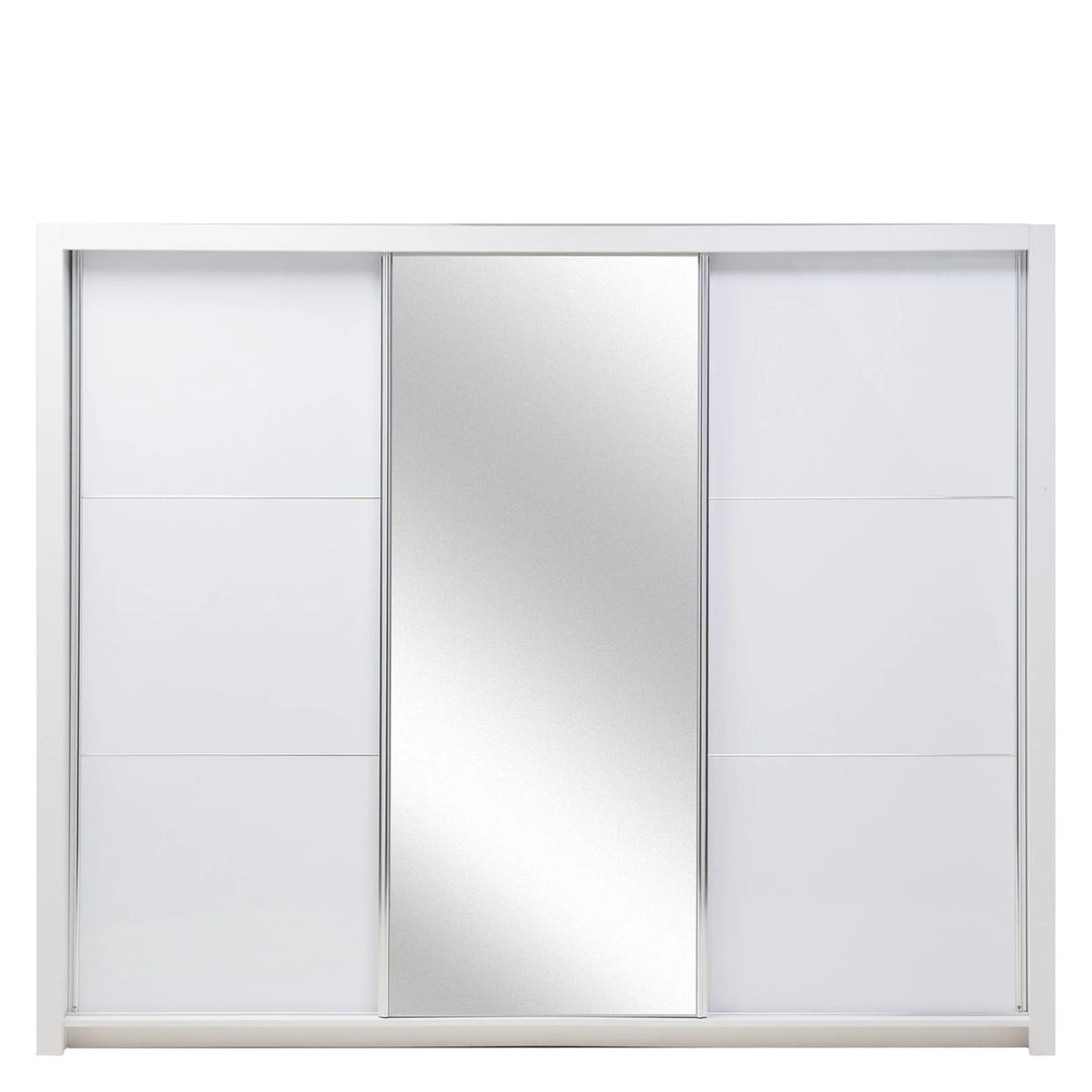 Baille Sliding Door Wardrobe 258cm with LED White Gloss