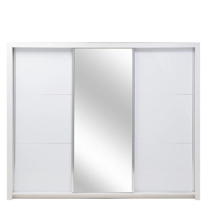 Baille Sliding Door Wardrobe 258cm with LED White Gloss