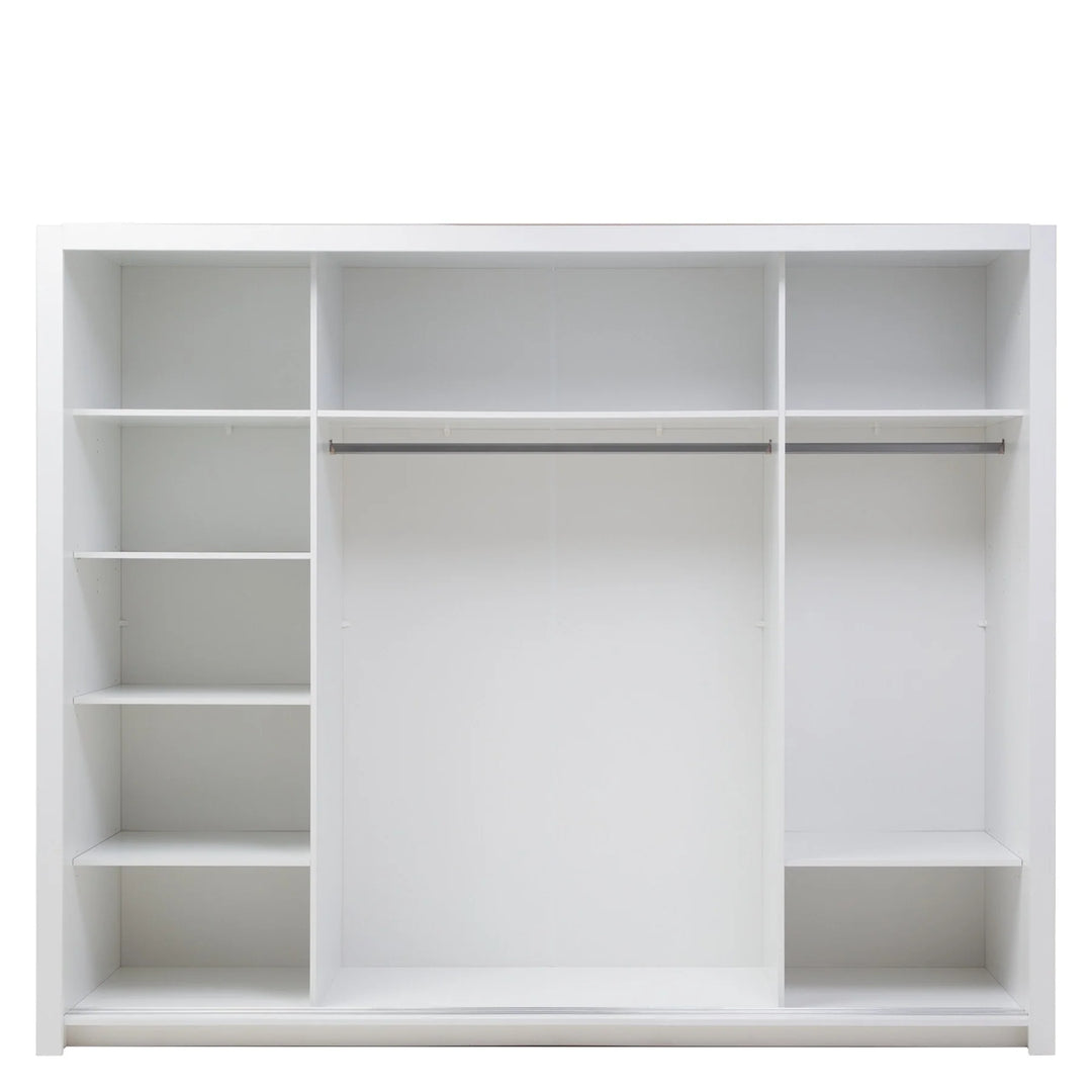 Baille Sliding Door Wardrobe 258cm with LED White Gloss