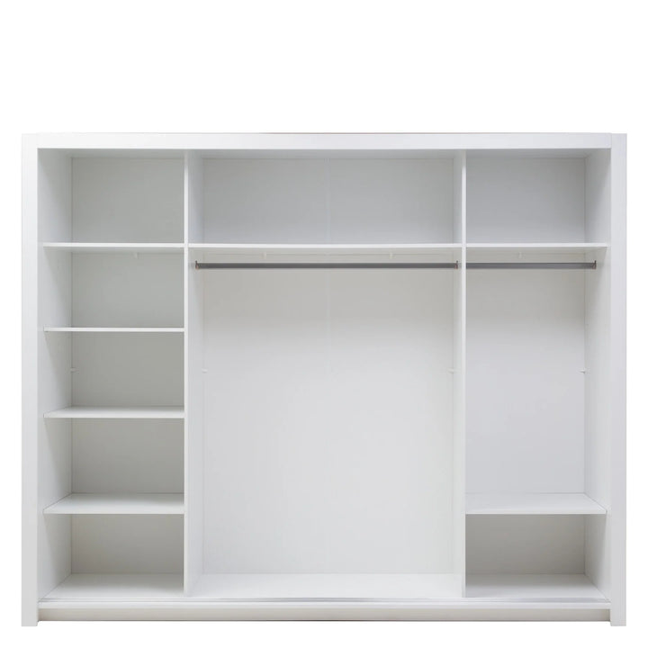 Baille Sliding Door Wardrobe 258cm with LED White Gloss