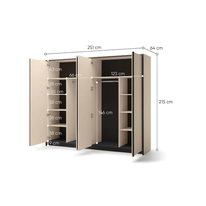 Sophisticated Enna 6 Hinged Door Wardrobe 2510mm x 2150mm x 640mm Beige