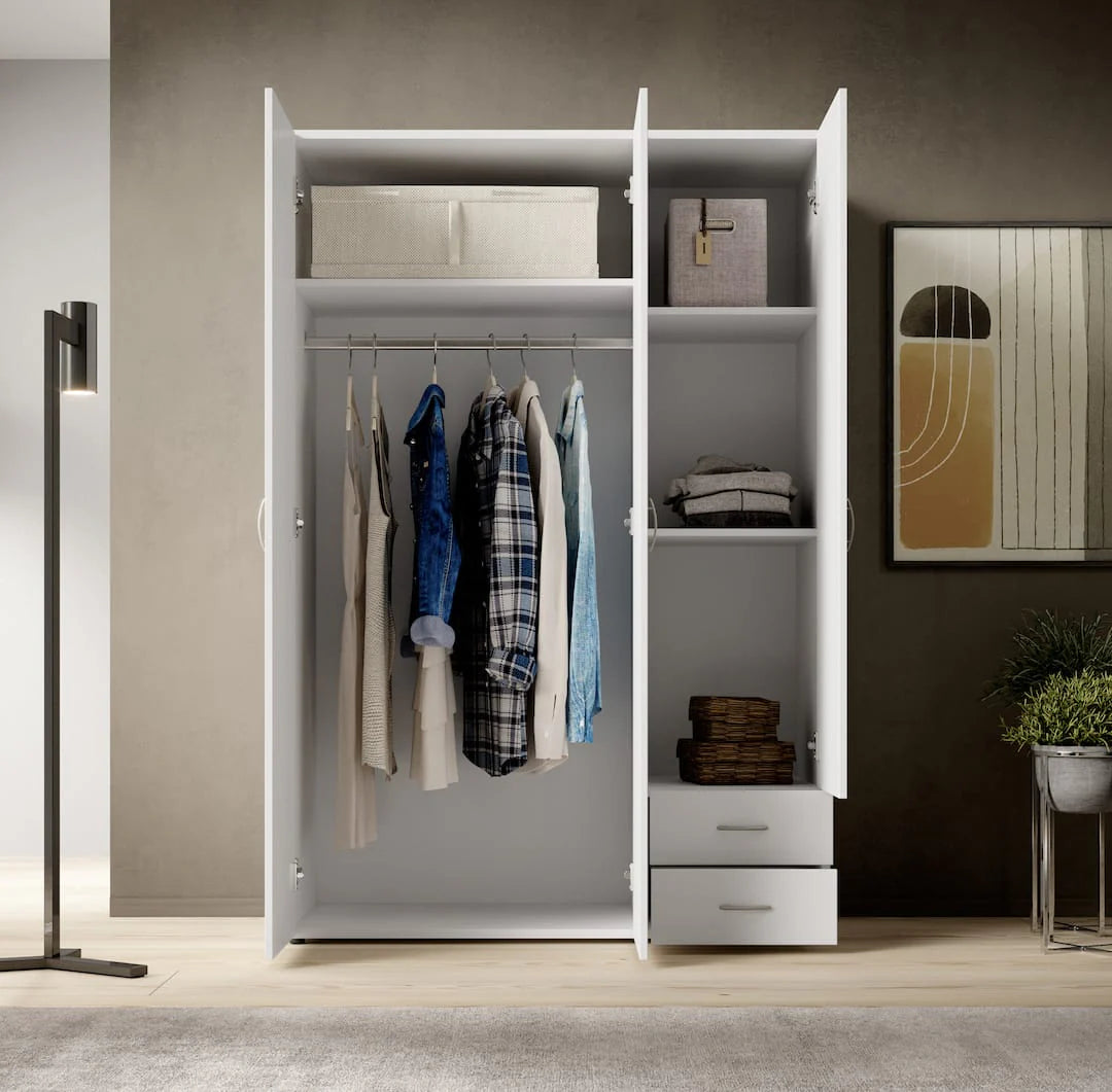 Hinged Door Wardrobe 120cm White Elima
