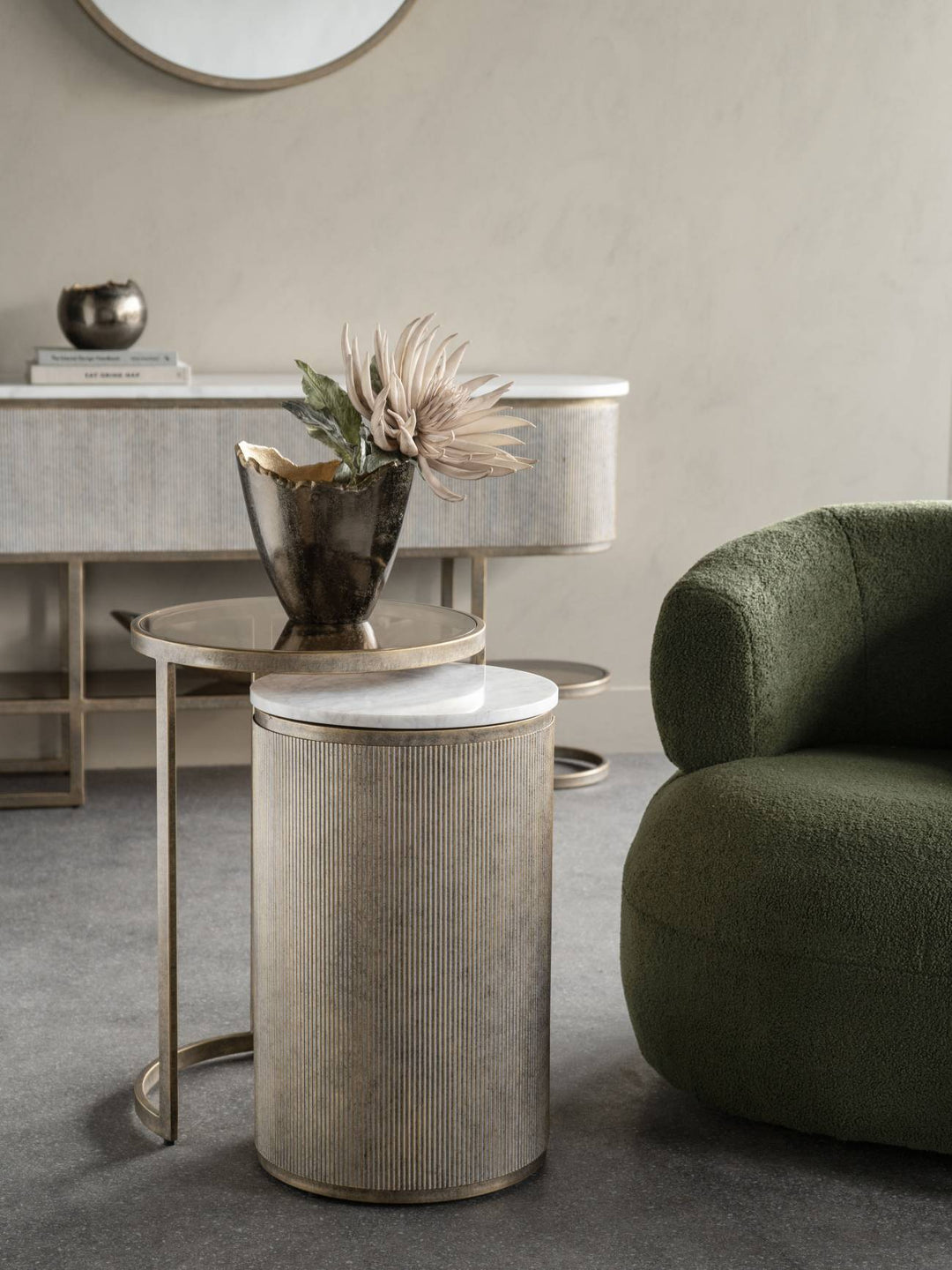 Libra Belvedere Aged Gold Set of 2 Nesting Side Tables