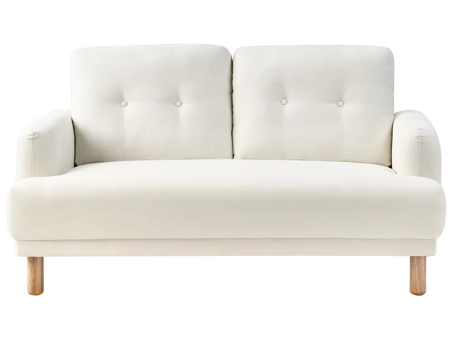 White sofa with wooden legs on a white background