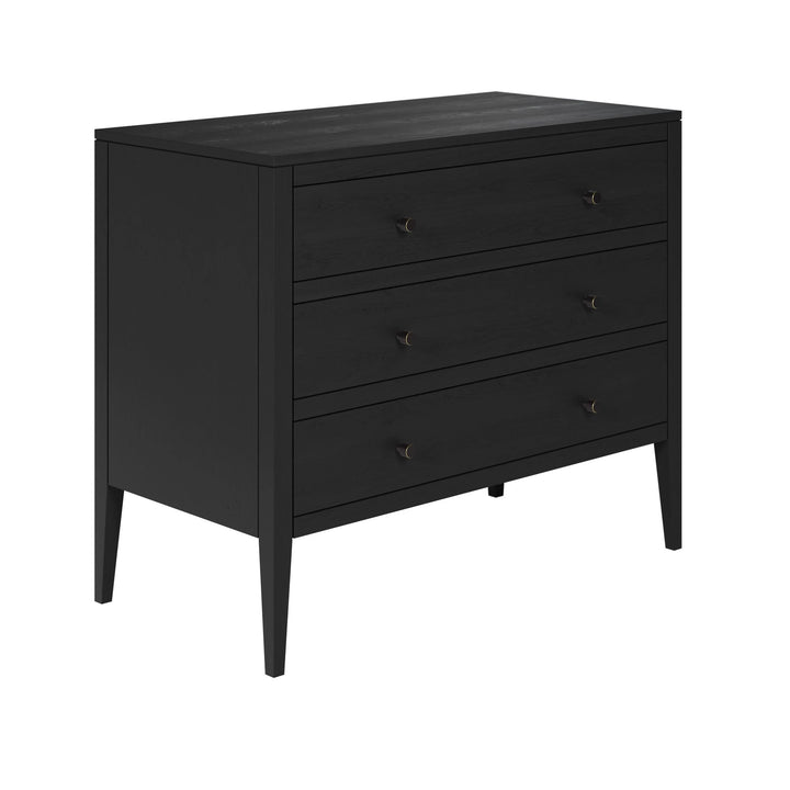 Black dresser with four drawers on a white background
