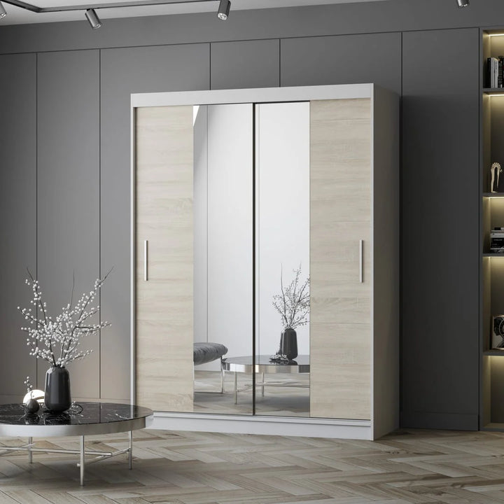 Vista 01 Sliding Mirror Door Wardrobe 150cm in White Matt