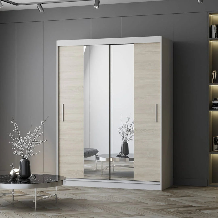 Vista 01 Sliding Mirror Door Wardrobe 150cm in White Matt