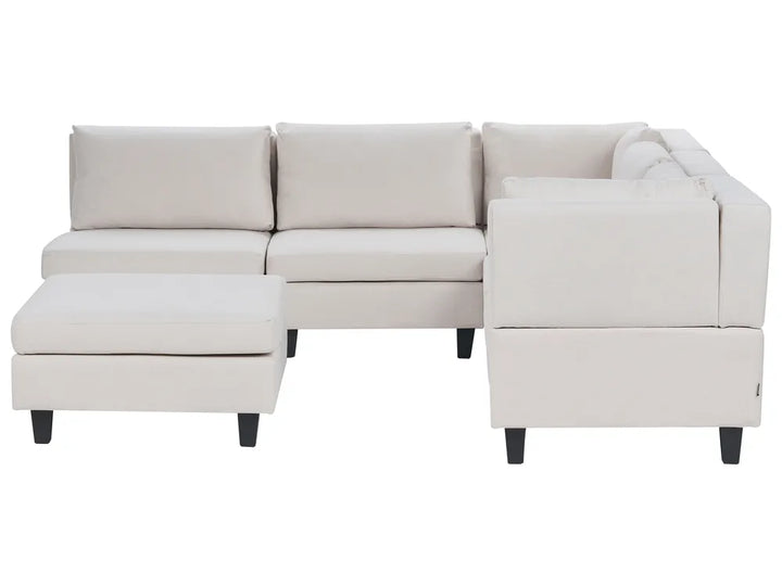 Modular Corner Sofa 5 Seater Fabric Light Beige with Ottoman Left Hand Turella