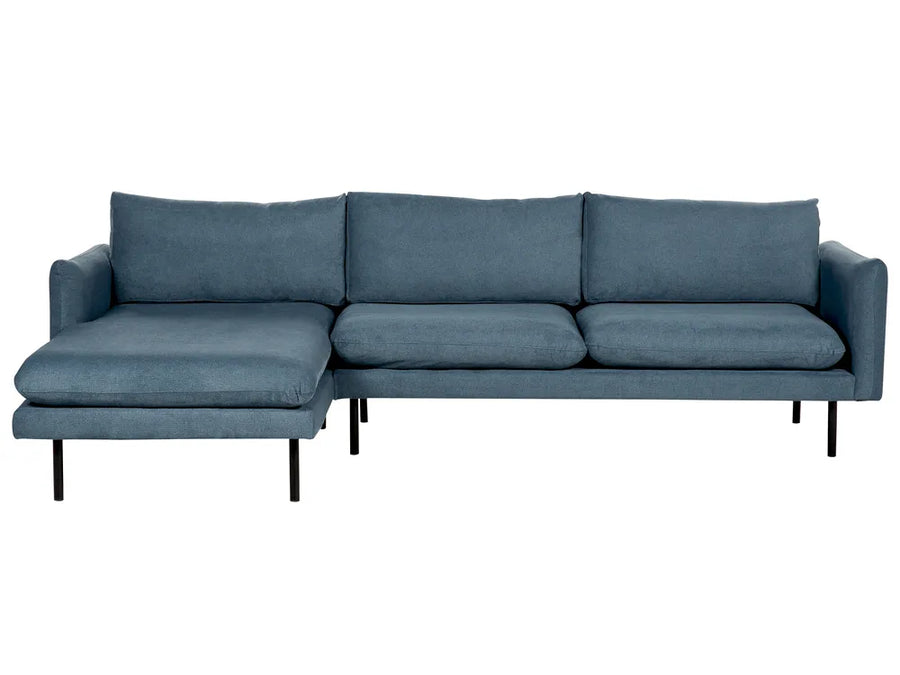 Blue fabric corner sofa right hand modern design