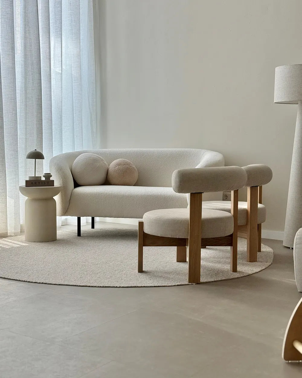 Sofa 2 Seater Boucle White Liora