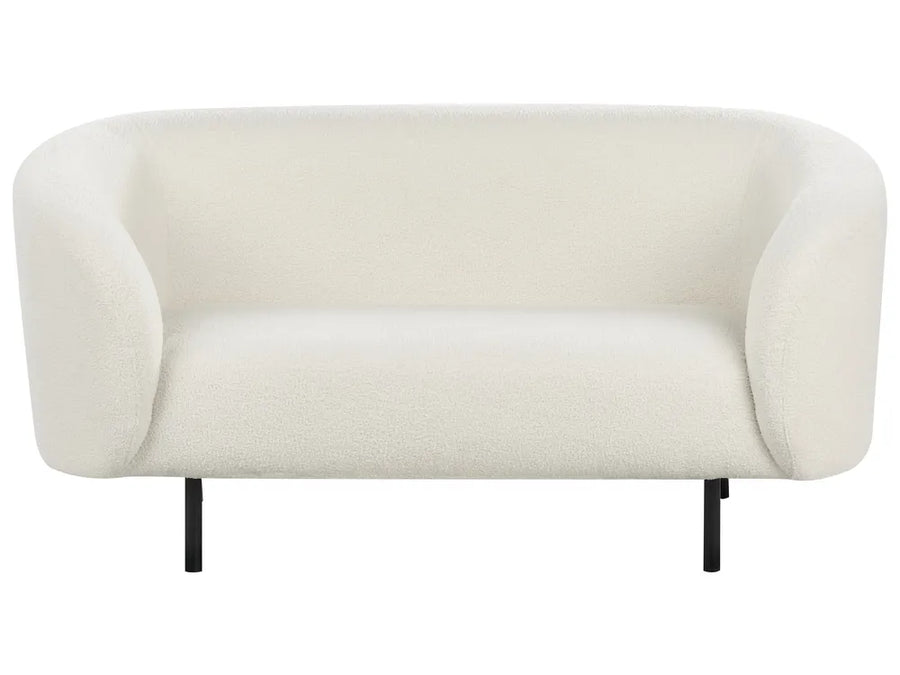 Beige sofa with black legs on a white background