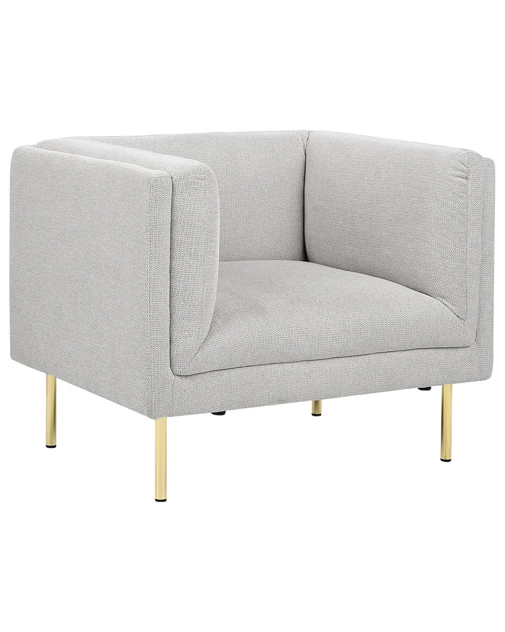 Gray armchair with gold legs on a white background
